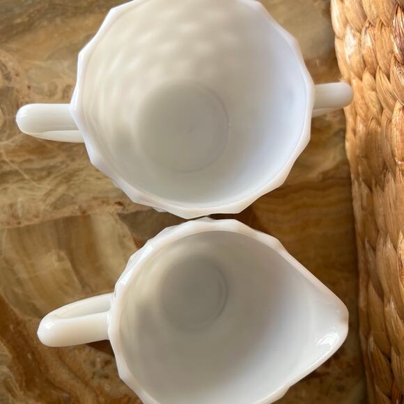 Milk Glass diamond print cream and sugar - Picture 6 of 7